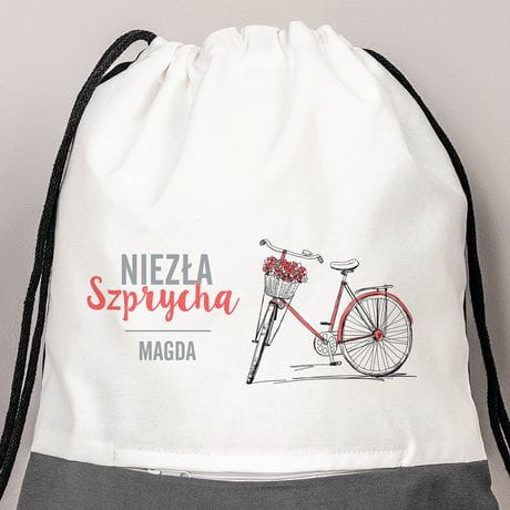 Plecak worek z imieniem NIEZŁA SZPRYCHA prezent dla rowerzystki