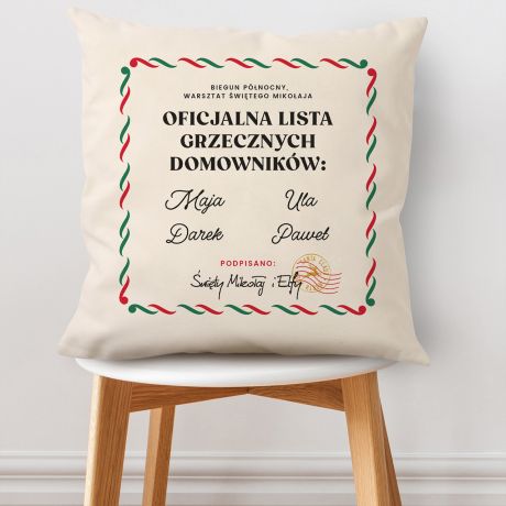 Poduszka witeczna LISTA GRZECZNYCH prezent dla rodziny na wita