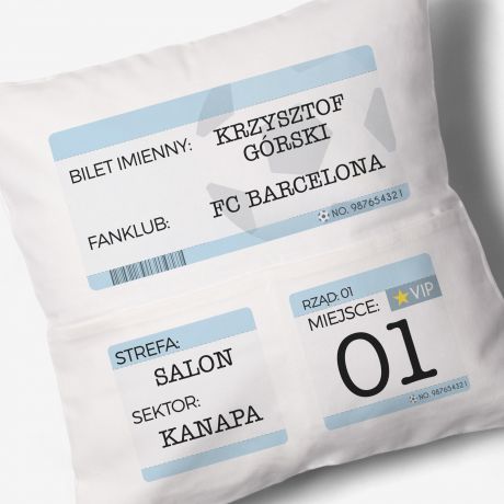 Poduszka z kieszeniami BILET prezent dla kibica