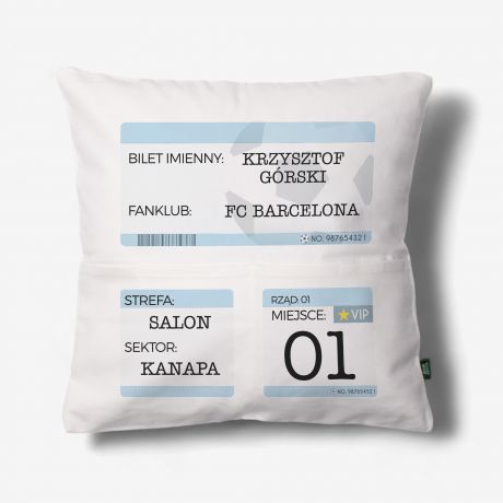 Poduszka z kieszeniami BILET prezent dla kibica