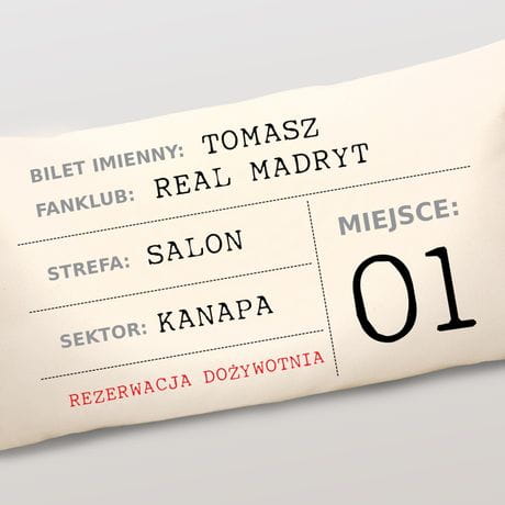 Poduszka kibica z nadrukiem BILET KIBICA