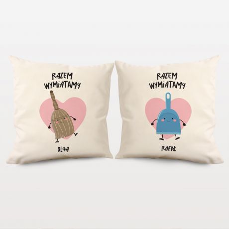 Personalizowane poduszki na rocznic lubu RAZEM WYMIATAMY
