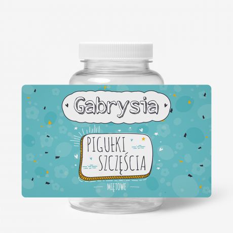 Pojemnik na cukierki z personalizowan� etykiet� SZCZʦCIE prezent dla przyjaci�ki prezent dla niej