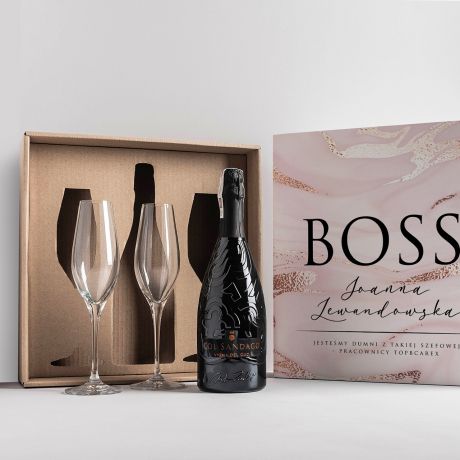 Prosecco z kieliszkami ELEGANCKI PREZENT DLA SZEFOWEJ