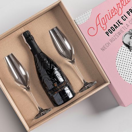 Prosecco z kieliszkami KREATYWNY PREZENT NA URODZINY DLA DZIEWCZYNY