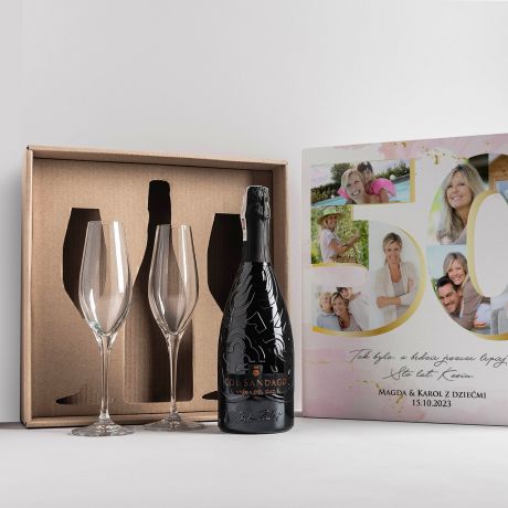 Prosecco z kieliszkami elegancki prezent na 50 urodziny dla niej