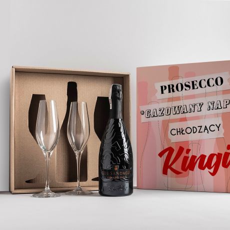 Prosecco z kieliszkami NAPJ CHODZCY prezent PRL