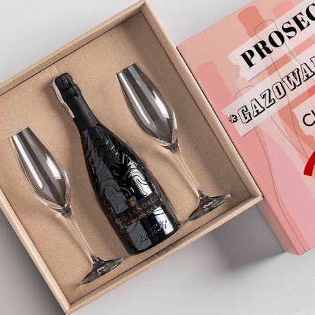 Prosecco z kieliszkami NAPJ CHODZCY prezent PRL