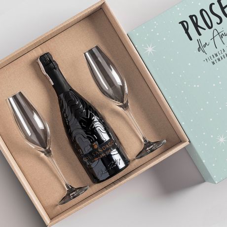 Prosecco z kieliszkami PREZENT DLA MODYCH RODZICW