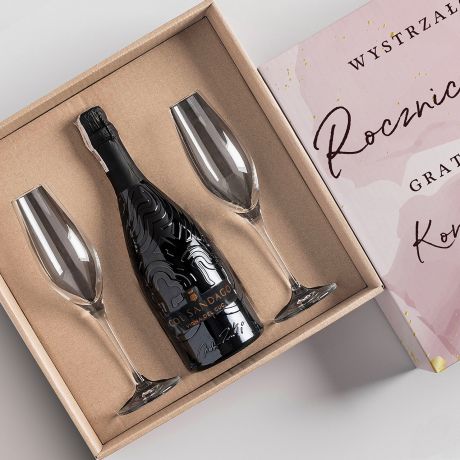 Prosecco z kieliszkami PREZENT NA ROCZNIC LUBU DLA ZNAJOMYCH zestaw prezentowy