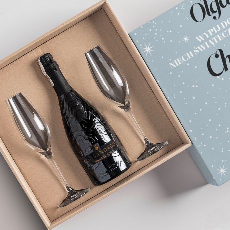 Prosecco z kieliszkami PREZENT NA WITA BOEGO NARODZENIA