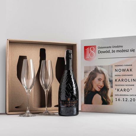 Prosecco z kieliszkami WINO NA 18 URODZINY