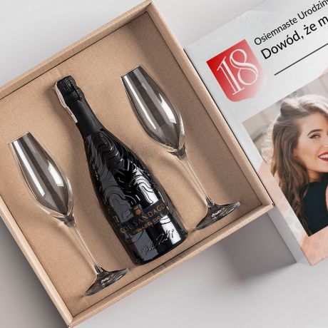 Prosecco z kieliszkami WINO NA 18 URODZINY