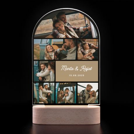 Ramka LED z drewnianym stojakiem WSPLNE CHWILE prezent na walentynki prezent walentynkowy ramka z grawerem