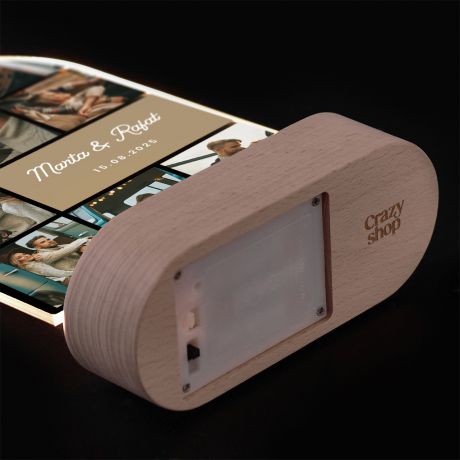 Ramka LED z drewnianym stojakiem WSPLNE CHWILE prezent na walentynki prezent walentynkowy ramka z grawerem
