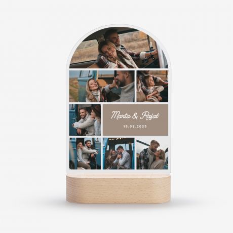 Ramka LED z drewnianym stojakiem WSPLNE CHWILE prezent na walentynki prezent walentynkowy ramka z grawerem