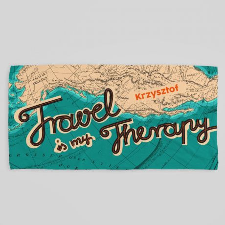 Ręcznik personalizowany TRAVEL IS MY THERAPY prezent dla podróżnika