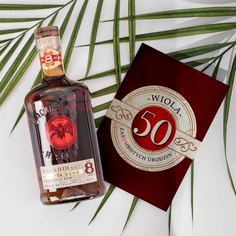 Prezent z okazji 50 urodzin RUM BACARDI z personalizowan kartk