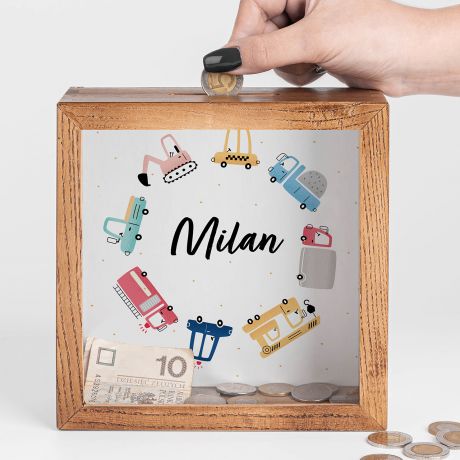 Personalizowana skarbonka DLA CHOPCA z imieniem drewniana skarbonka prezent dla dziecka