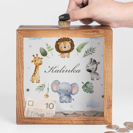 Skarbonka dla dziecka SAFARI personalizowana skarbonka prezent dla dziecka skarbonka z imieniem