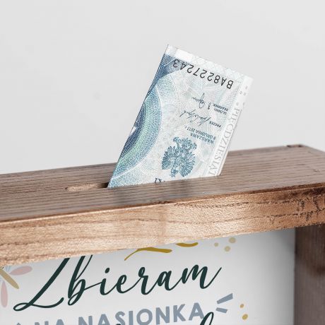 Skarbonka z szybk ZBIERAM NA NASIONKA I SADZONKI prezent dla ogrodnika prezent dla dziakowca