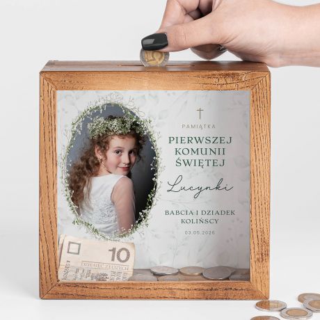 Personalizowana SKARBONKA NA KOMUNI� prezent ze zdj�ciem prezent na komuni� pami�tka komunijna prezent ze zdj�ciem