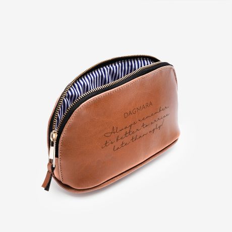 Sk�rzana kosmetyczka na kosmetyki SPӬNIENIE prezent dla kole�anki prezent dla kobiety personalizowana kosmetyczka