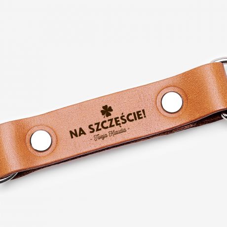 Skrzany brelok na szczcie CZTEROLISTNA KONICZYNKA prezent na szczcie brelok z grawerem