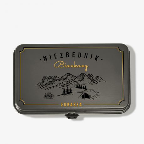 Personalizowana puszka metalowa NIEZBDNIK prezent dla biwakowicza