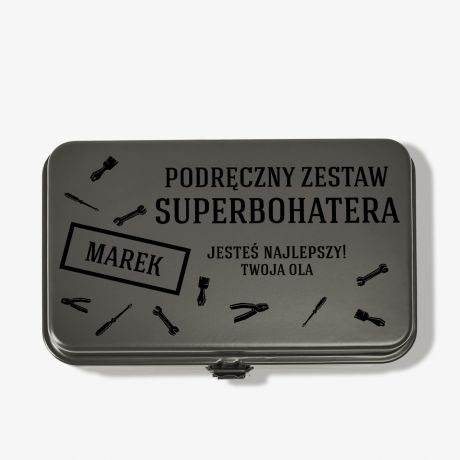 Ciemnozielona skrzynka metalowa SUPERBOHATER prezent dla ma skrzynka narzdziowa prezent dla mczyzny