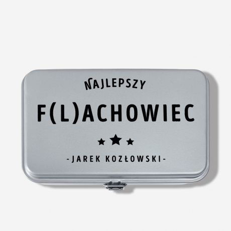 Skrzynka metalowa zamykana szara FLACHOWIEC praktyczny prezent dla faceta