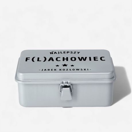 Skrzynka metalowa zamykana szara FLACHOWIEC praktyczny prezent dla faceta