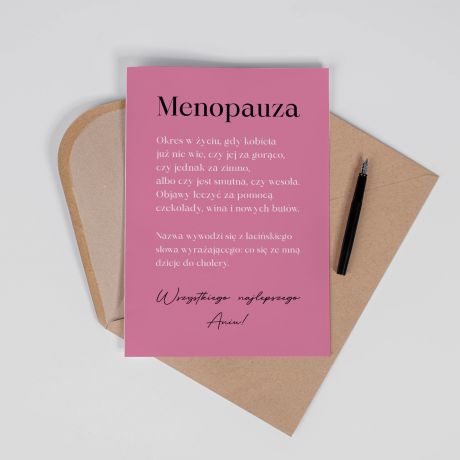 mieszna kartka A4 na urodziny kobiety MENOPAUZA mieszny prezent dla kobiety mieszna kartka urodzinowa