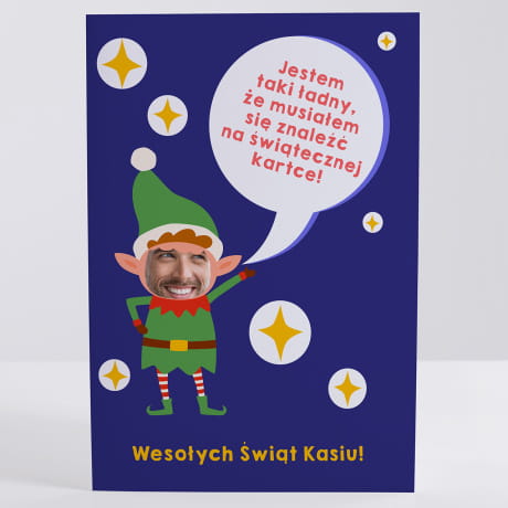 Śmieszna kartka świąteczna ELF ze zdjęciem