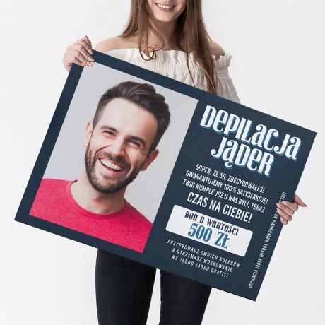 �mieszna kartka XXL VOUCHER NA DEPILACJ� J�DER �mieszny prezent prezent dla m�czyzny prezent dla kolegi