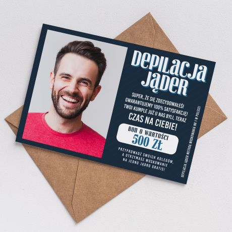 mieszna kartka urodzinowa dla kolegi VOUCHER - DEPILACJA JDER