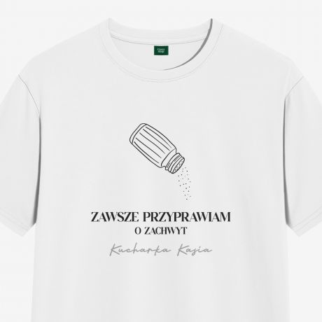 Koszulka damska dla kucharki ZAWSZE PRZYPRAWIAM O ZACHWYT - XL mieszna koszulka damska prezent dla kucharki