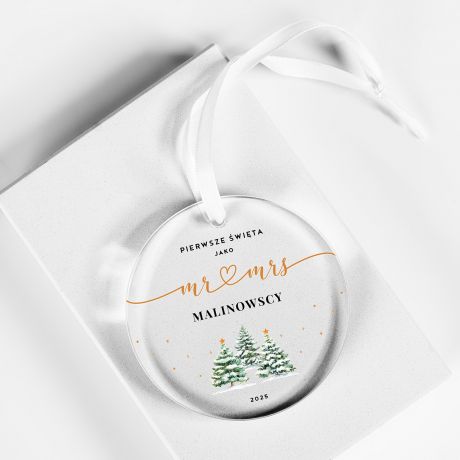 witeczna zawieszka szklana MR & MRS prezent dla nowoecw