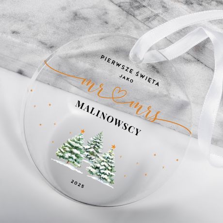 witeczna zawieszka szklana MR & MRS prezent dla nowoecw