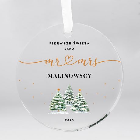 witeczna zawieszka szklana MR & MRS prezent dla nowoecw