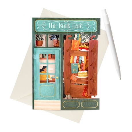 Kartka 3d The Book Caf� UPOMINEK DLA KSI��KARY