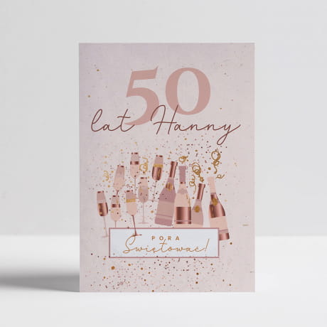 Szampan na 50 urodziny + personalizowana kartka PORA ŚWIĘTOWAĆ