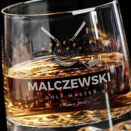 Oryginalna szklanka do whisky dla golfisty GOLF MASTER szklanka do whisky z grawerem na prezent dla golfisty