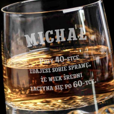 Szklanka do whiskey z personalizacj PREZENT NA 40 DLA NIEGO