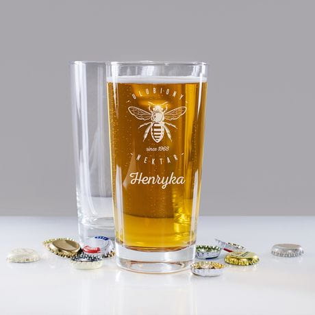 Szklanka do piwa z grawerem NEKTAR prezent dla pszczelarza