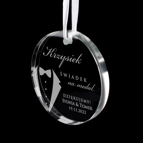 Szklany medal DLA WIADKA zawieszka grawerowana prezent dla wiadka podzikowanie dla wiadka