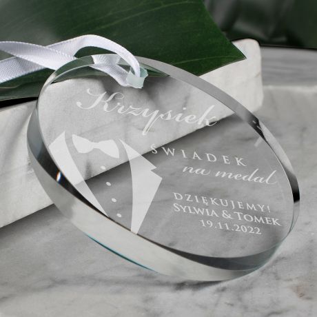 Szklany medal DLA WIADKA zawieszka grawerowana prezent dla wiadka podzikowanie dla wiadka