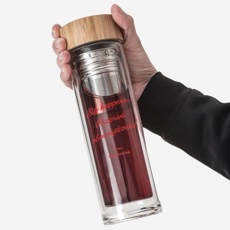 Szklany zaparzacz na herbat dla nauczyciela PRZERWA OBOWIZKOWA