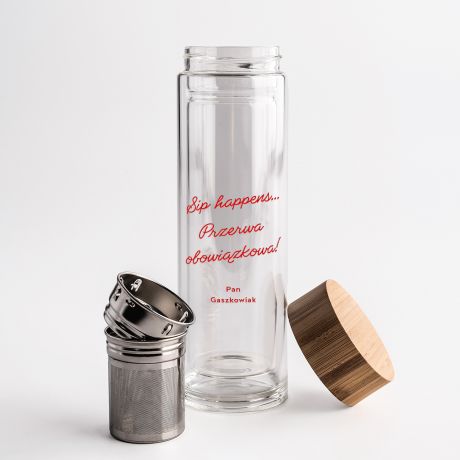 Szklany zaparzacz na herbat dla nauczyciela PRZERWA OBOWIZKOWA