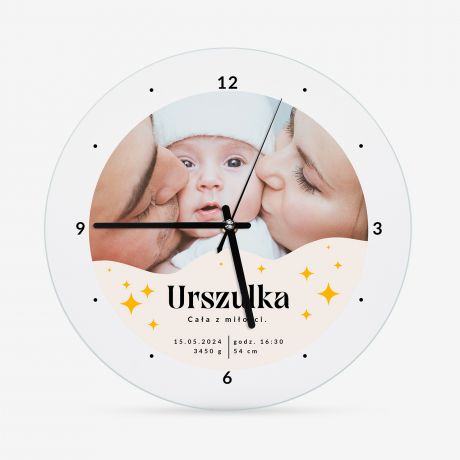 Szklany zegar METRYCZKA prezent na narodziny dziecka